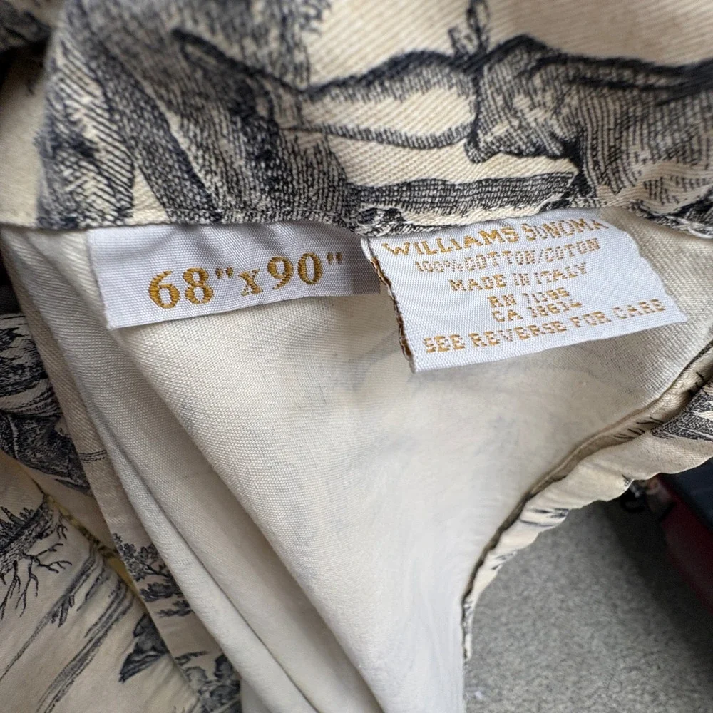 Williams Sonoma Toile de Jouy Tablecloth Cotton Made in Italy Grey‎ Cream
